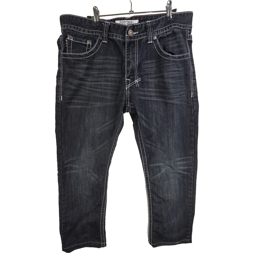 Vtg Postage Jeans 34x30 Dark Blue Cotton Denim Y2k 2000s Jean Belted Pants Retro